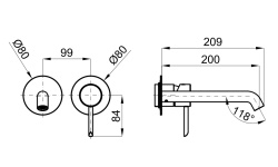 NOKEN ROUND Внешняя часть смесителя для раковины из стены, браш. золото мини 3 2