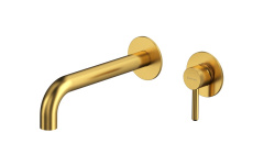 WHITECROSS Y Смеситель для раковины из стены L, вынос 220 мм, золото брашированное мини 1