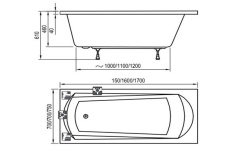 RAVAK Domino Ванна акриловая 160x70 см, 195l, белый мини 3 2