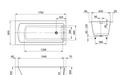 WHITECROSS Coin Ванна из искуственного камня SolidSurface 170x80 см, белый матовый мини 3 4