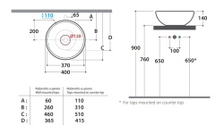 GLOBO Раковина накладная 40х14 см в комплекте донным клапаном с керамической крышечкой, белый мини 3 4