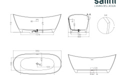 Salini NOEMI 185 Ванна свободностоящая 1850×800×715 мм, ДК "Up&Down", S-Stone, матовый, белый мини 3 2