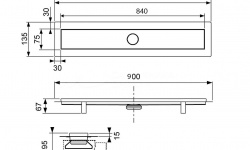 TECElinus Комплект дренажного канала с основой для плитки "tile" и панель “steel”, 0,8 л/с, 900 мм мини 3 6