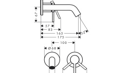 HANSGROHE TECTURIS S Смеситель для раковины из стены на 2 отверстия, излив 16,5 см, хром мини 3 2