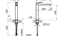 NOKEN SQUARE Однорычажный смеситель для раковины с высоким изливом, без ДК, хром мини 3 2