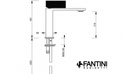 FANTINI O-XY Смеситель для раковины на 1 отверстие, БЕЗ ДК, вылет 13,5 см, Polished Nickel PVD мини 3 3