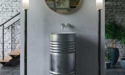 KERASAN Artwork Barrel Отдельностоящий умывальник, выпуск в стену, Черный матовый мини 3 6