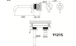 WHITECROSS Y Смеситель для раковины из стены L, вынос 220 мм, золото брашированное мини 3 3