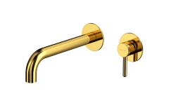 WHITECROSS Y Смеситель для раковины из стены L, вынос 220 мм, золото мини 1