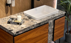 MIA ITALIA Tango Комплект: тумба с раковиной, 64 matt canaletto walnut/110 BRECCIA ALBA/bianco lucid мини 3 3