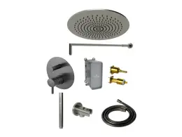 NOKEN PACK RONDO Душевой комплект со смесителем и верхним душем Ø30 см, браш. титан