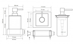BEMETA GAMMA Дозатор для жидкого мыла настенный, квадратный 75x160x86 мм, хром/черный мини 3 3