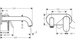 HANSGROHE Vernis Shape Смеситель для раковины, однорычажный, СМ, настенный, с изливом 20,7 см, Хром мини 3 2